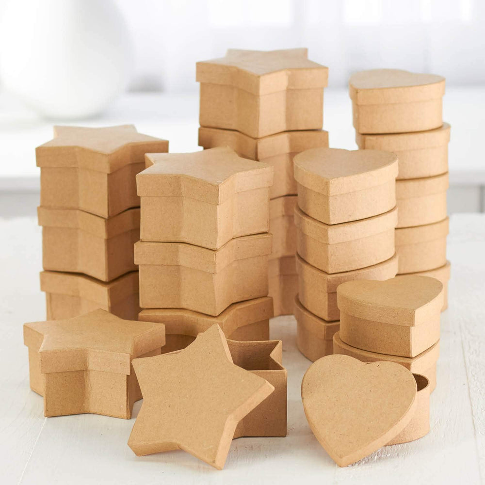 24 Paper Mache Star & Heart Boxes – Blank Craft Favor Box and Lid (3"...