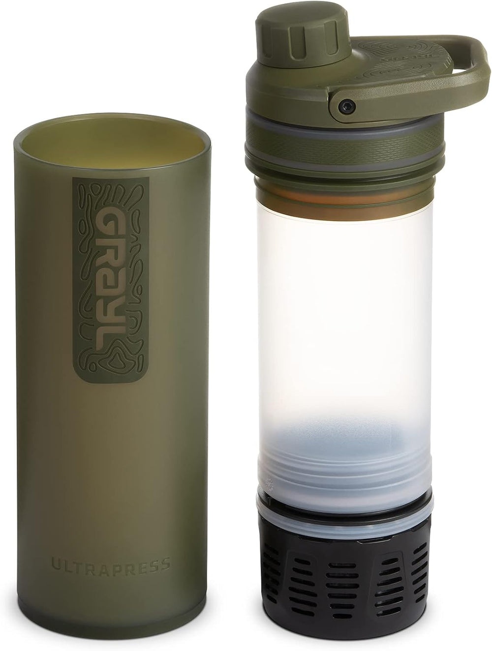 GRAYL UltraPress 16.9 oz Water Purifier & Filter Bottle, Olive Drab