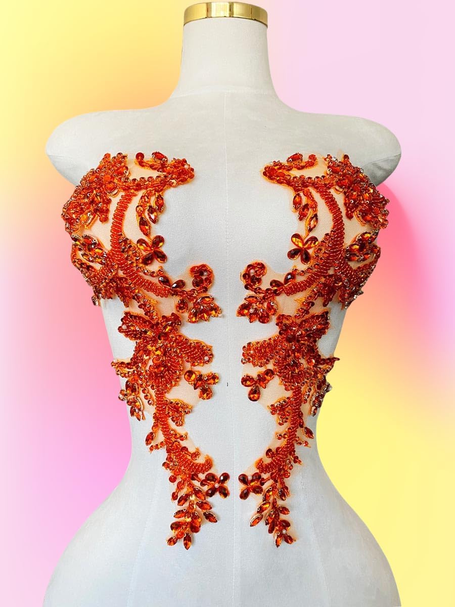 Handmade Rhinestones on Lace Applique Trim Sewing Beads Sequins Trim Patches ...