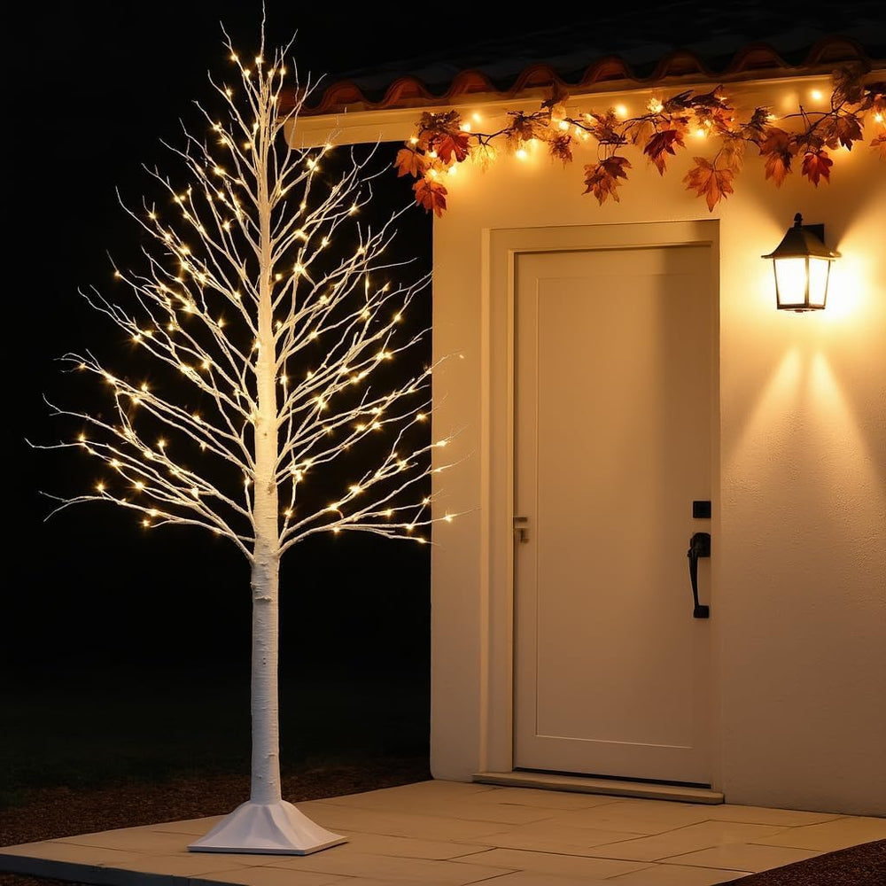 Set of 3 Lighted Birch Tree, 4FT 6FT 8FT White Artificial Christmas Tree with...