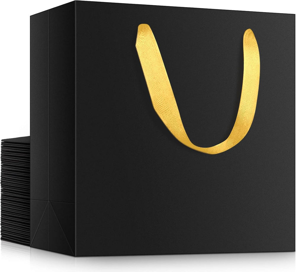 EUSOAR Large Black Golden Handles Shopping Bags, 25 Pack 12.5x4.5x11 inches G...