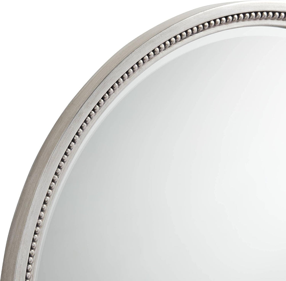 Lorraine Modern Round Vanity Decorative Wall Mirror Silver Beaded Trim Surrou...