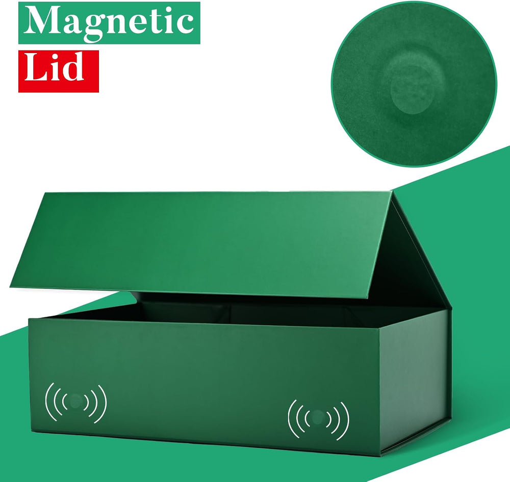 Dark Green Magnetic Gift Box for Christmas, 13.85"x8.35"x4.45"