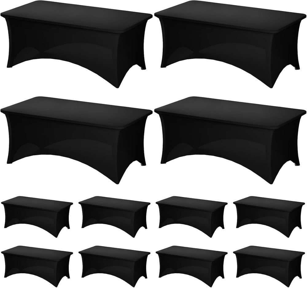 Fixwal 12 Pack 6FT Black Tablecloth Rectangle Spandex Fitted Table Cover