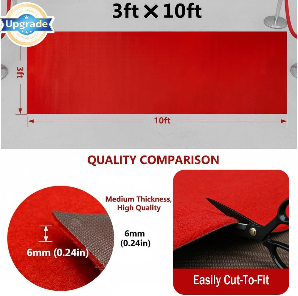 0.23In Thick Red Carpet Runner for Party, 3x10Ft 425 GSM Non-Slip Waterproof ...