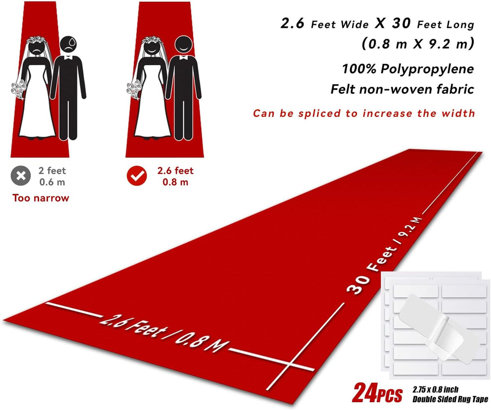 EZLucky Red Carpet Runner for Party, 2.6X30 ft, 130 GSM Felt Non-Woven Fabric...