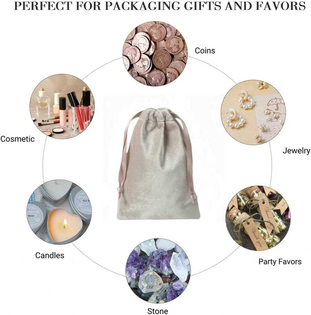 QIANF 12pcs Light Champagne Velvet Drawstring Bags 4x6 inches Glossy Small Ve...