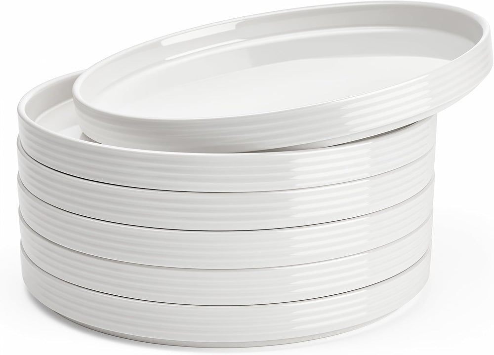 Sweese 7.8Inch Porcelain Flat Modern Dessert Small Plates Set of 6, White