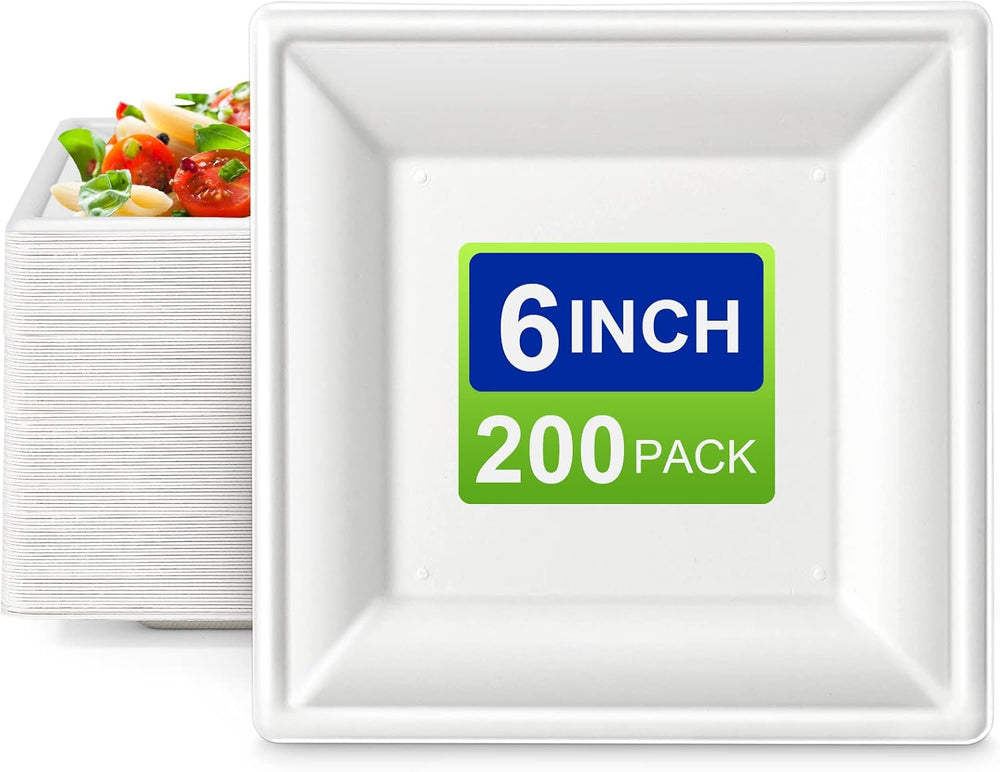 Square Paper Plates, 6 inch Small Paper Plates, 200 Pack Paper Plates Bulk, 1...