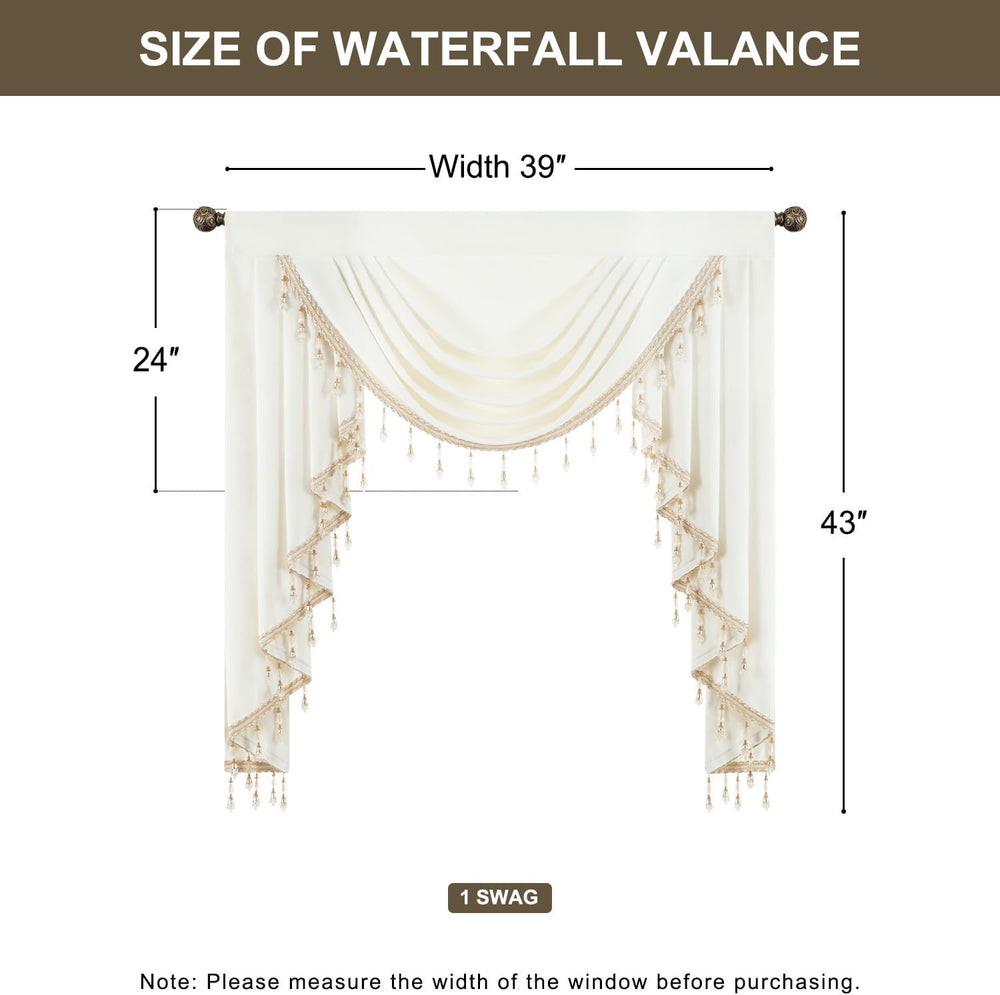 White Velvet Valance, Vintage Waterfall Swag, Blackout Window Treatment with ...