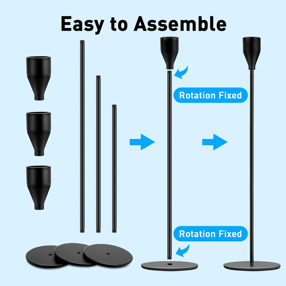 Black Candlestick Holder Set of 12 for Taper Candles, Decorative Candle Holde...