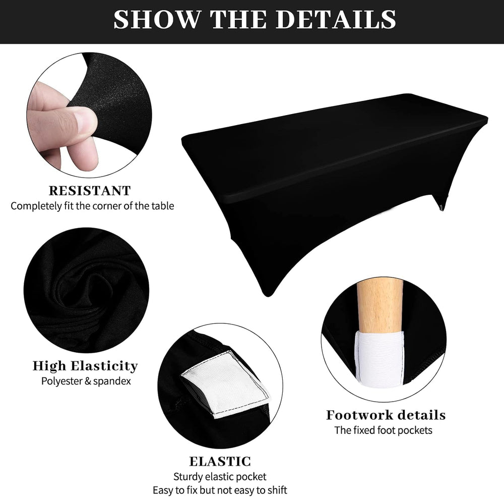 SSYAQRA 10FT Spandex Black Tablecloth for Rectangle Tables - Stretch Table Co...