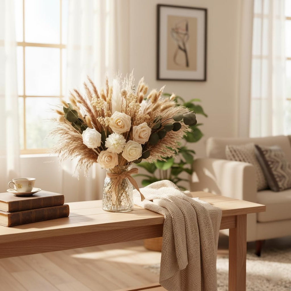 Indoor Artificial Dried Flowers with Vase Pampas Grass Bouquet