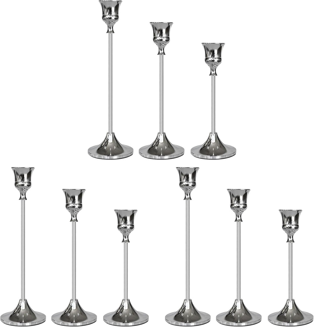 Candlestick Holders Silver, 9 Packs Taper Candle Holder for Candlesticks, Can...