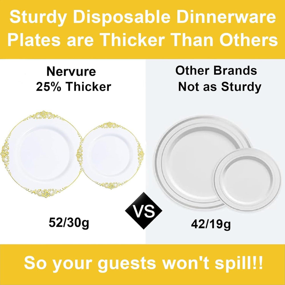 Nervure 100Pcs 7.5'' Gold Plastic Plates, Disposable Plates for 100Gu...