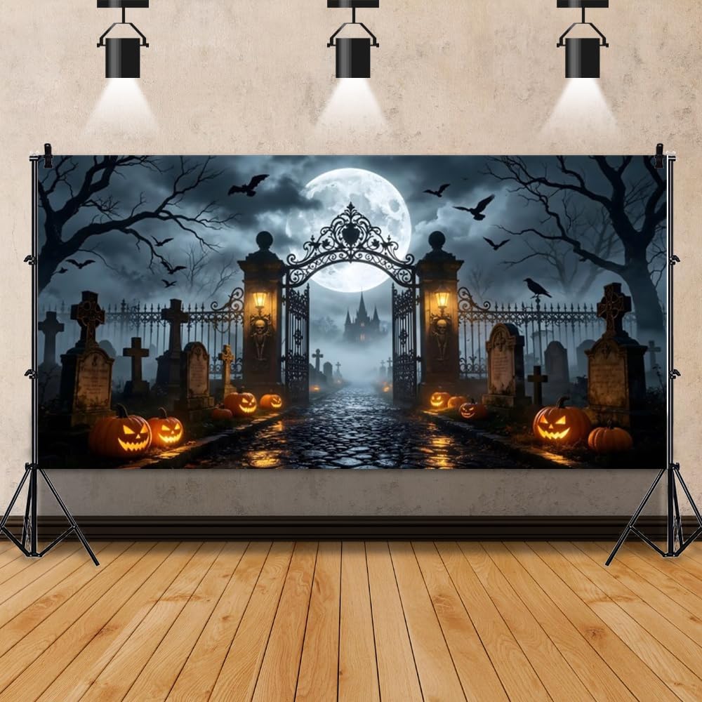 20x10ft Horror Castle Iron Gate Scary Full Moon of Night Backdrop