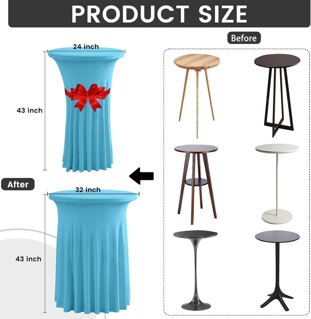 Rakila 2 Pack Round 43 x 32 Inch Spandex Cocktail Tablecloth with Wavy Skirt ...
