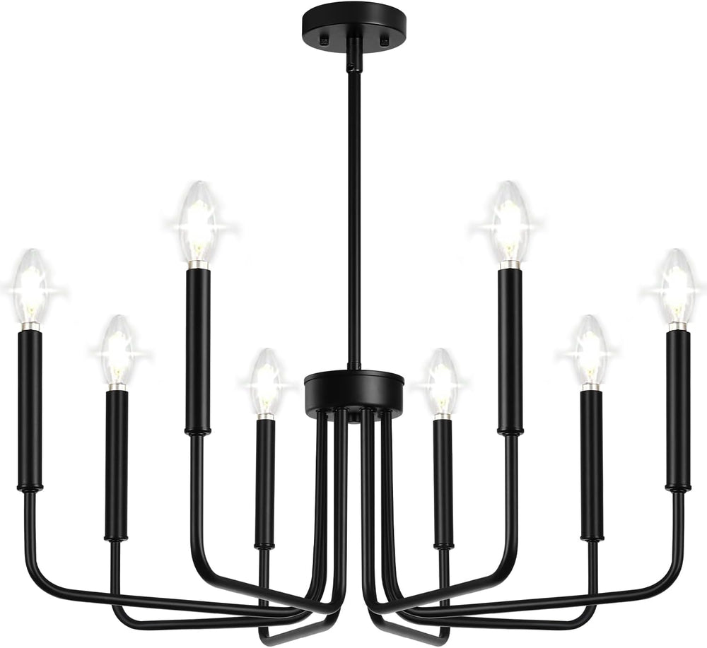 Black 8-Light Chandelier, Farmhouse Chandelier for Dining Room Lighting Fixtu...