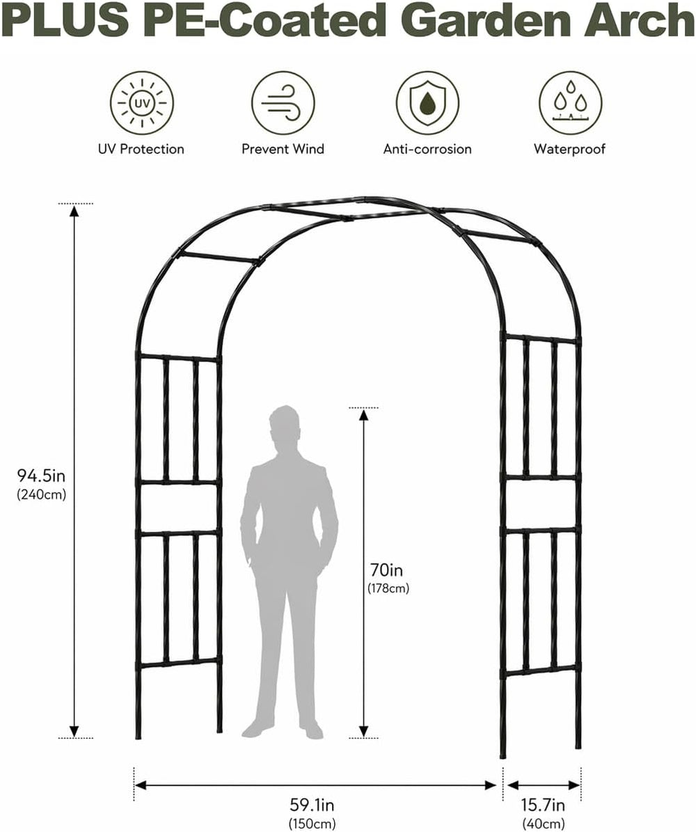 Garden Arch Trellis, 59.1"x94.5" Metal Arbors for Climbing Plants O...