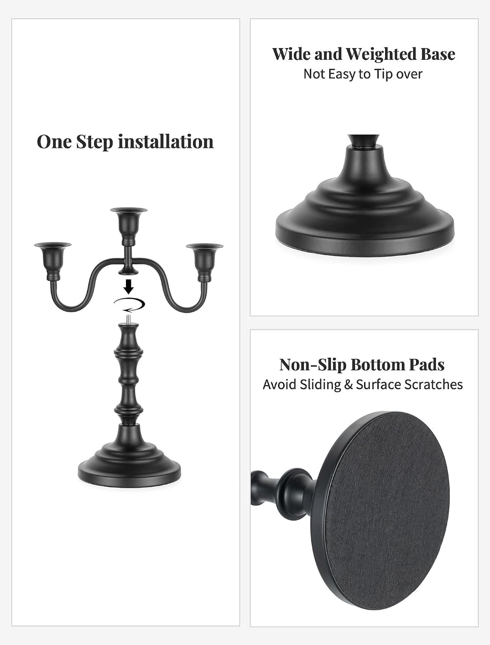 NUPTIO Candelabra Black Candle Holders: Vintage Candlestick Holder 3 Arm