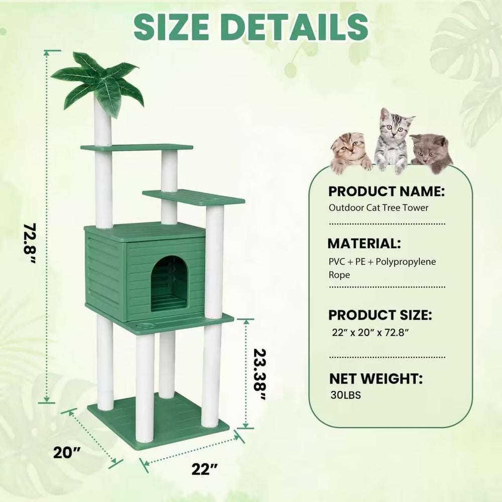 Outdoor Tall Weatherproof Cat Tree Tower with PE Board and Cat Scratch Post