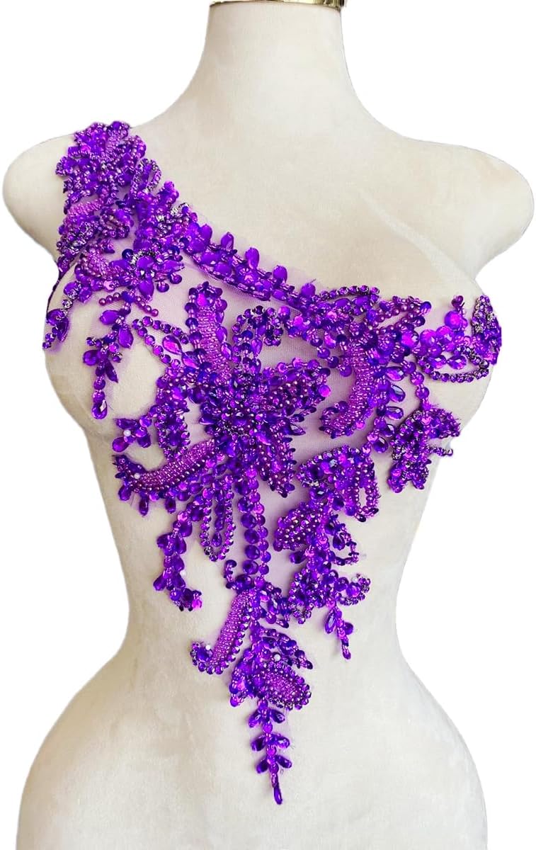 Handmade Rhinestones Applique DIY Handsewing Beads Sequins Trim Patch One Sho...