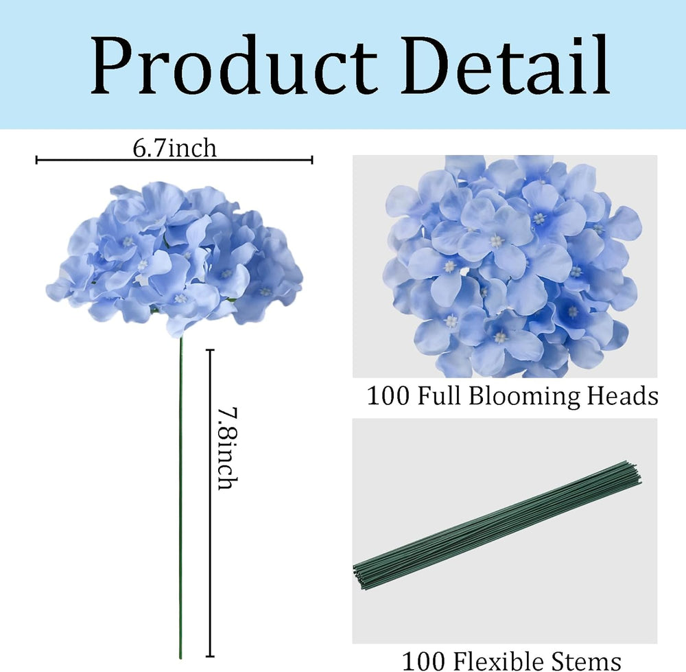 100 Pcs Faux Blue Hydrangea Artificial Flowers Bulk Fake Flowers
