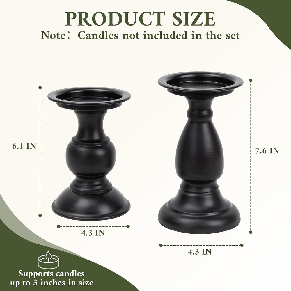 Vintage Metal Pillar Candle Holders Set of 2,Heavy Candle Stands Black