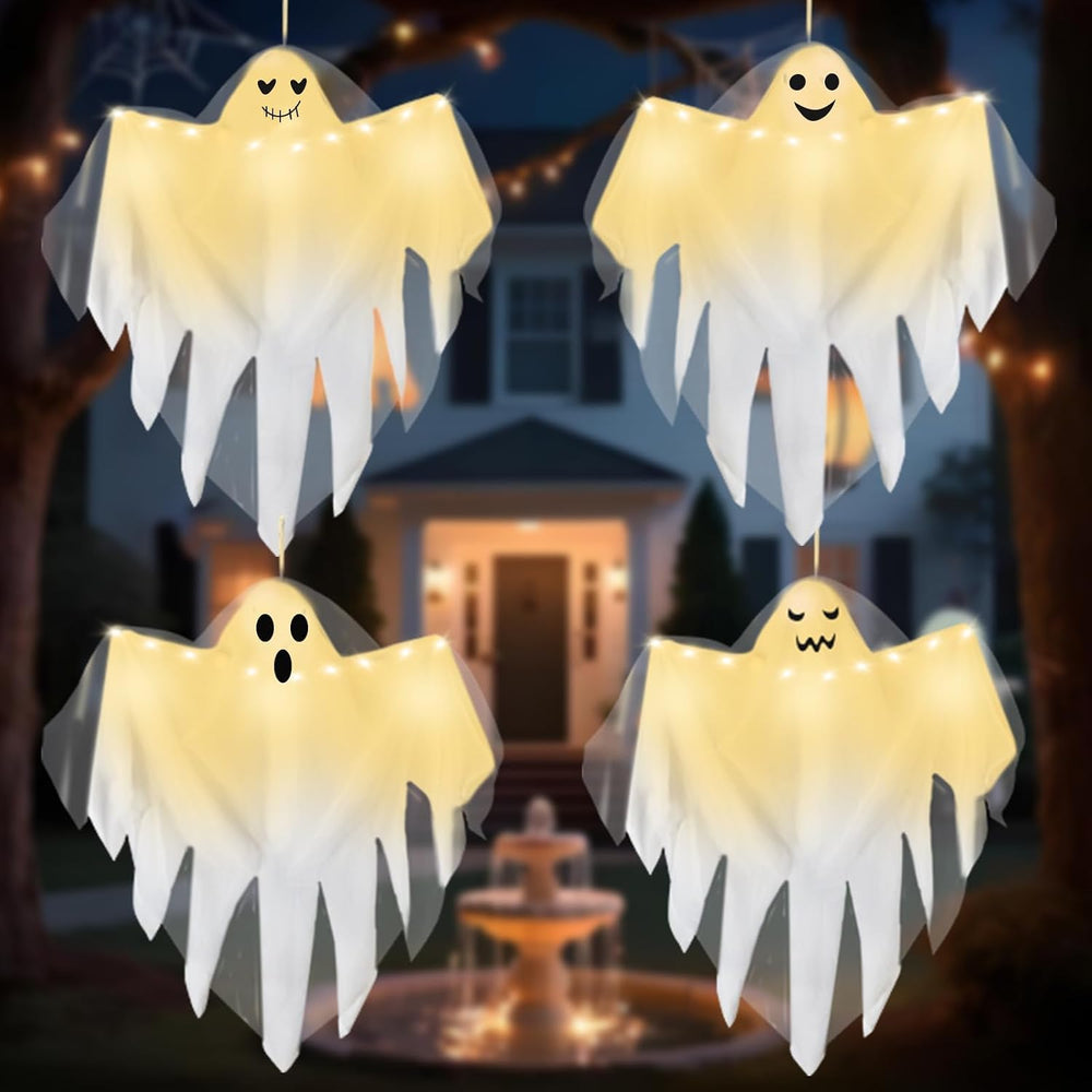 4 Pack Light up Hanging Ghosts Halloween Outdoor Yard Tree Party Decoration