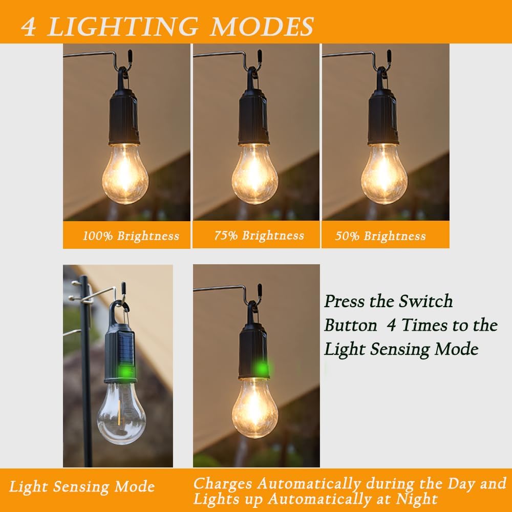 5Pack Solar Camping Lights Rechargeable Bulbs Hanging Tent Lantern Warm