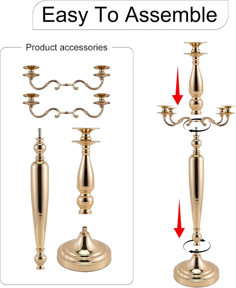 28in 2PCS Gold 5-Arm Candelabra Wedding Centerpieces for Tables
