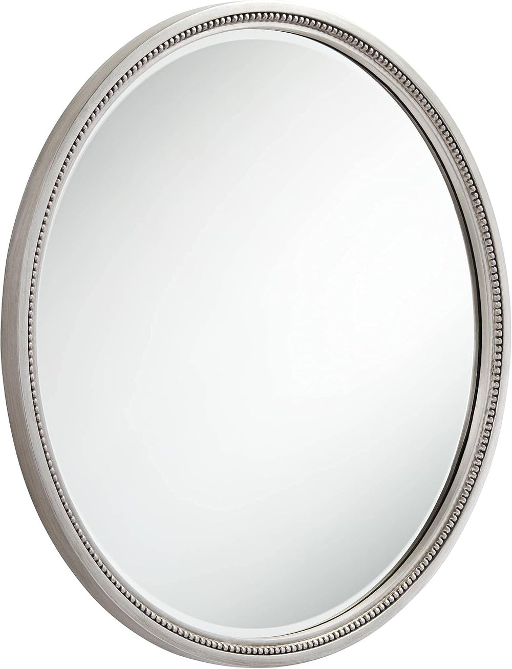 Lorraine Modern Round Vanity Decorative Wall Mirror Silver Beaded Trim Surrou...