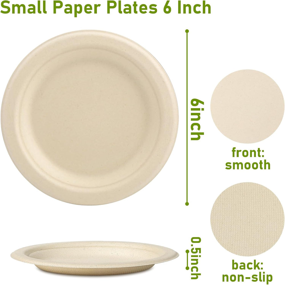 Compostable Small Paper Plates 6 inch, 300 Pack Dessert Plates