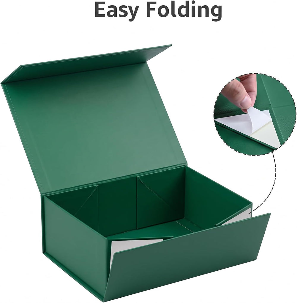 5 Pack 9.5"x7"x3.5" Dark Green Gift Box for Christmas with Mag...