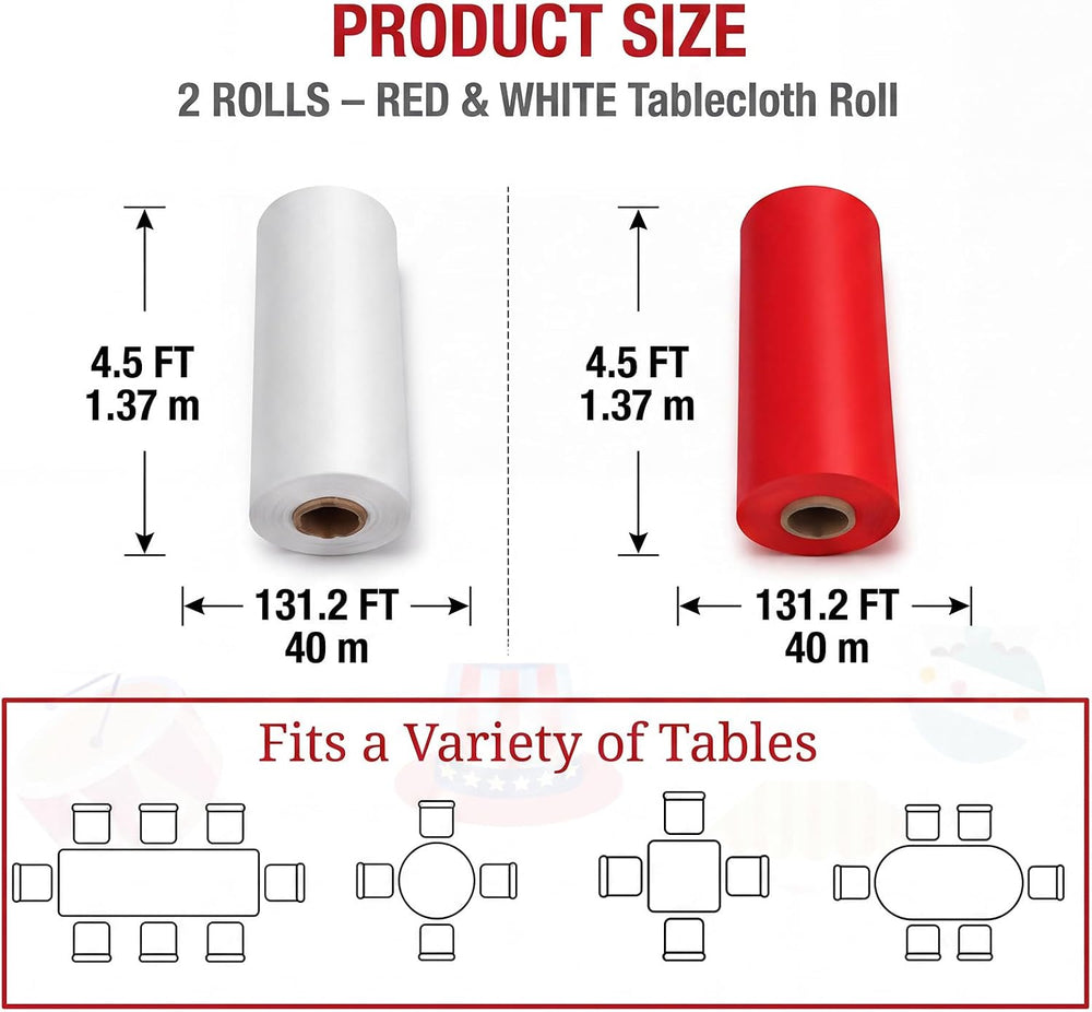 131FT x 54IN Circus Tablecloth Roll, Plastic Carnival Table Cloths