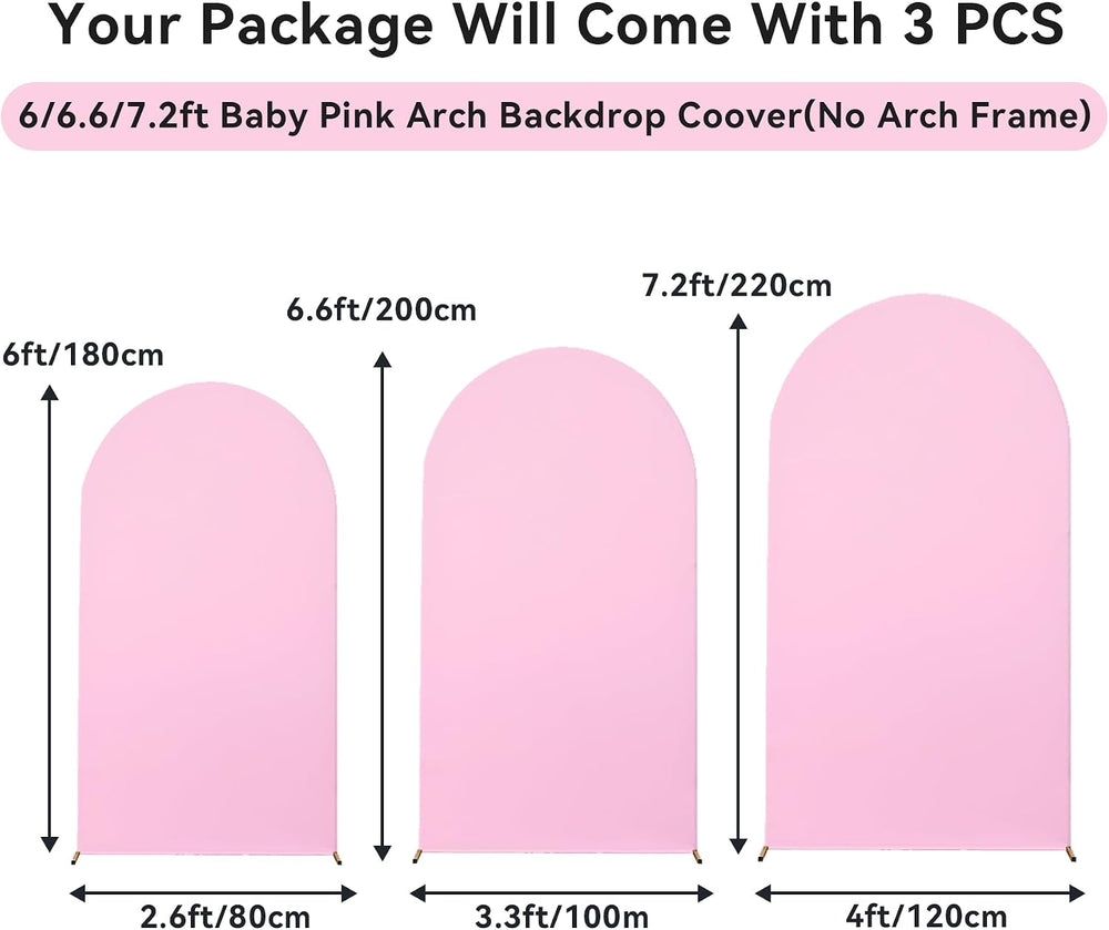 7.2ft 6.6ft 6ft Pink Arch Backdrop Cover Set of 3, Wrinkle Free Stretchy Span...