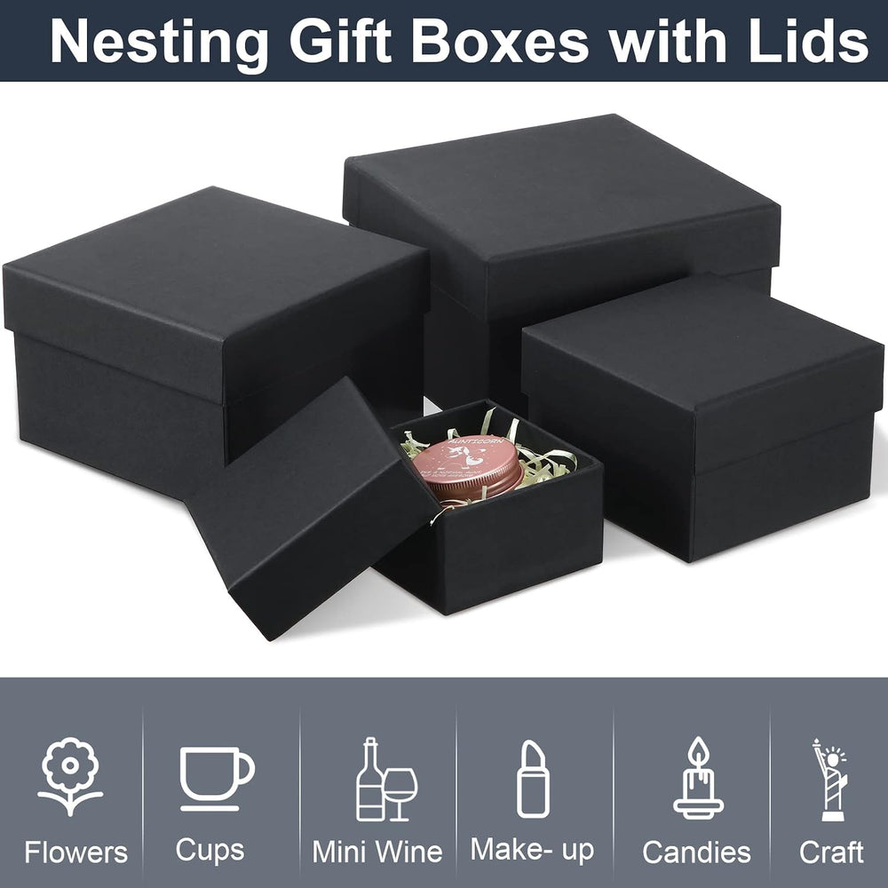 Yahenda 16 Pack Square Nesting Gift Boxes with Lids, 4 Sizes,Black