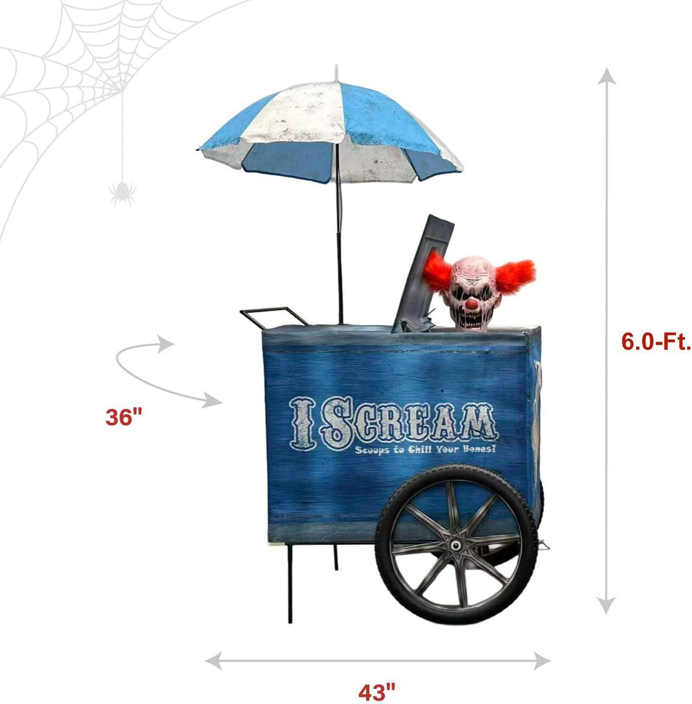 Haunted Hill Farm 6-Ft. I Scream Cart Clown Animatronic Scary Decoration