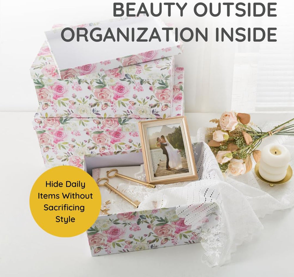 Soul & Lane - Summer Rose Decorative Storage Boxes with Lids, Set of 3