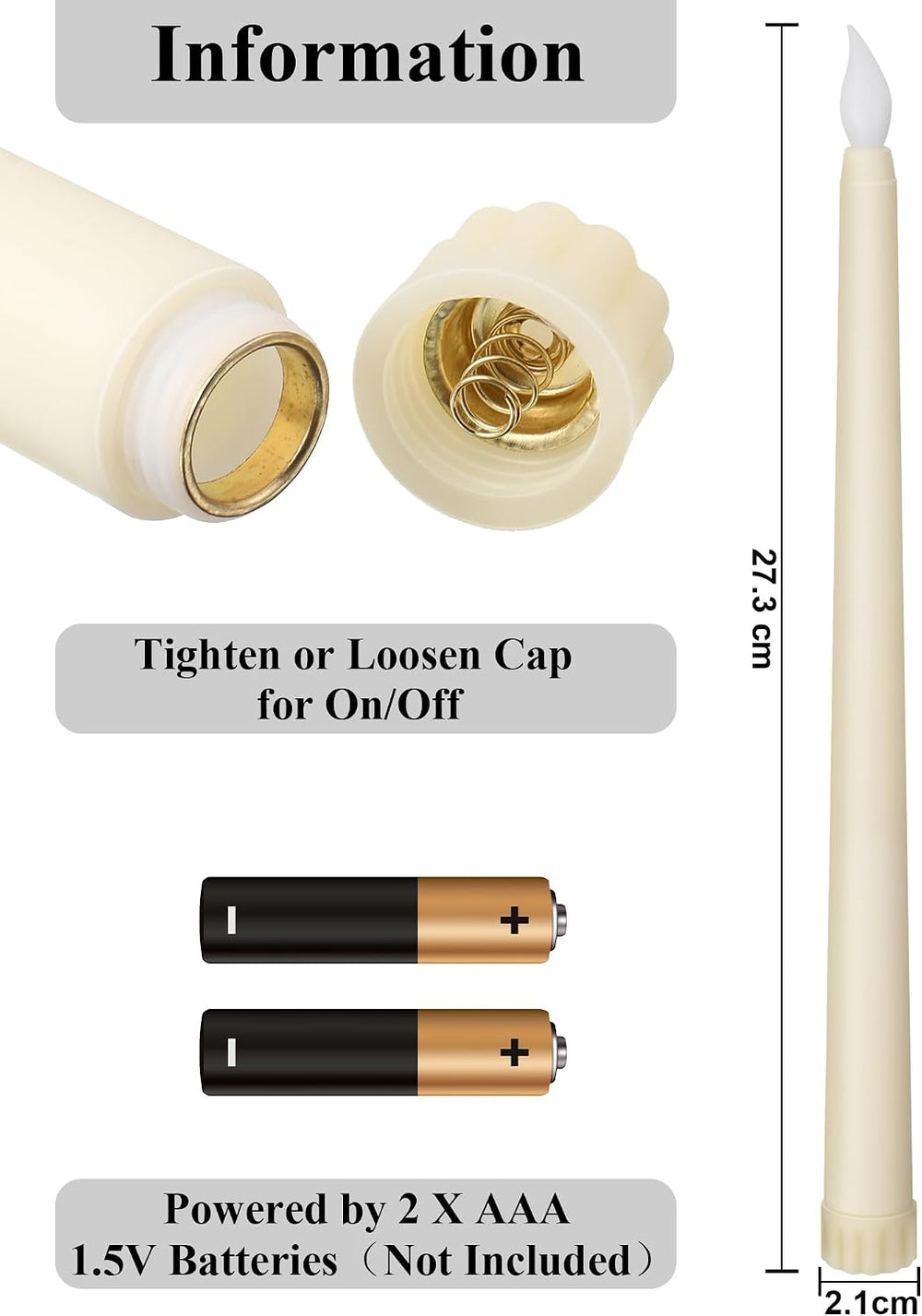 Treela 36 Pcs Flameless Taper Candle, Ivory White, 0.8x11 Inches, Smooth