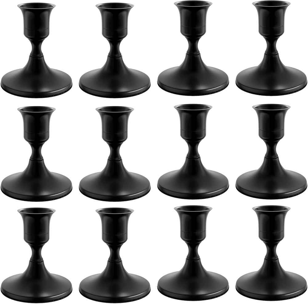 zeochyni 12 Pcs Black Taper Candle Holders Bulk for Wedding, Party Decor