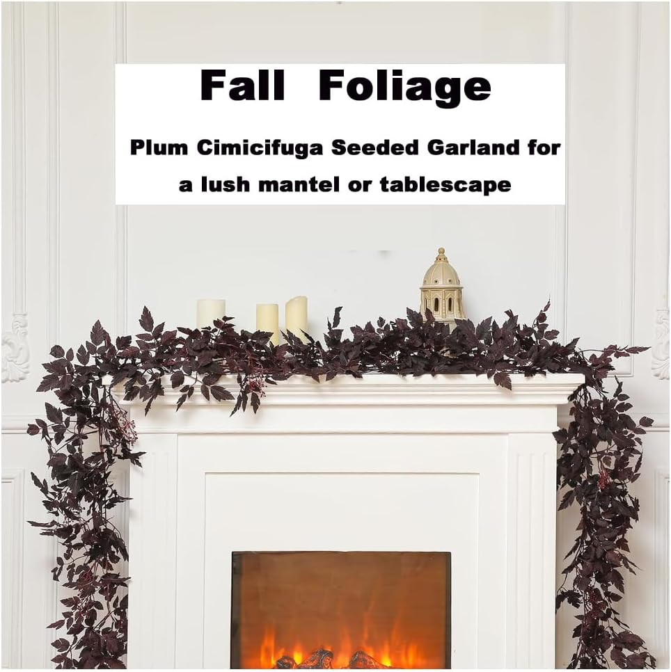 2PC Artificial Plum Cimicifuga Seeded Fall Garland Vine for Mantel 6Ft