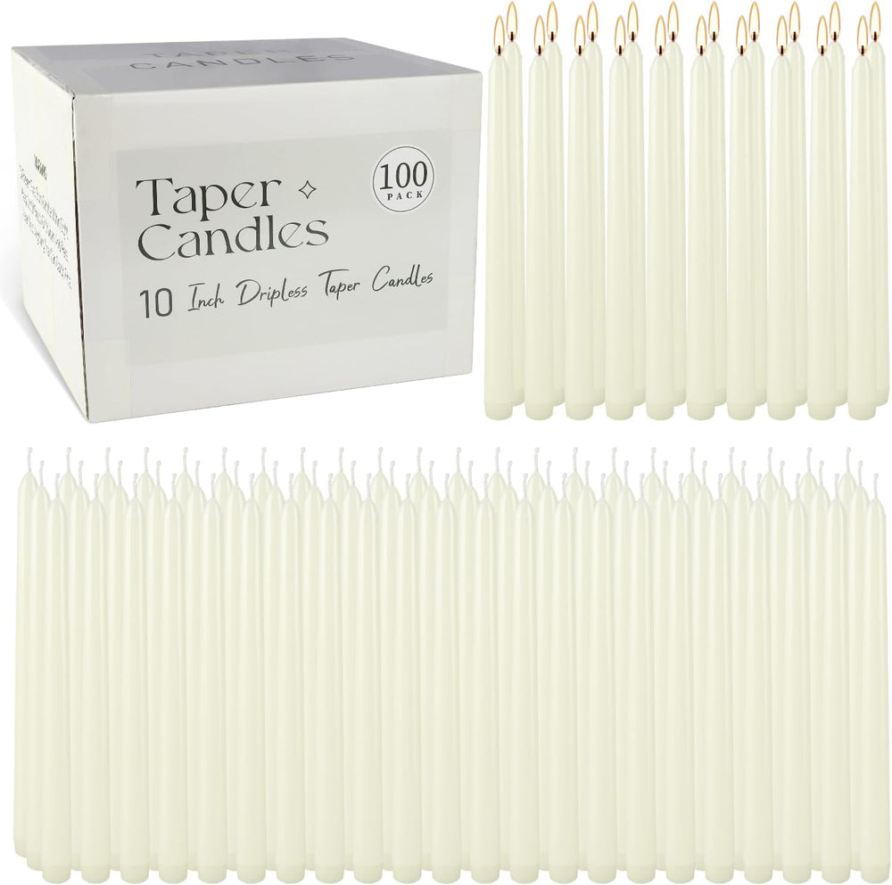 YOROXRG 100Pack Ivory Taper Candles, 7-8 Hours Burn Time, Unscented, Smokeles...