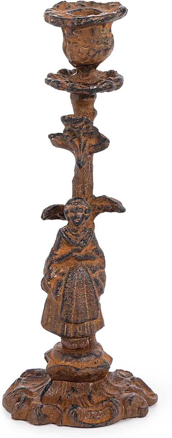 Sungmor Cast Iron Candle Holder, Decorative Candlestick Stand Rust Figurine