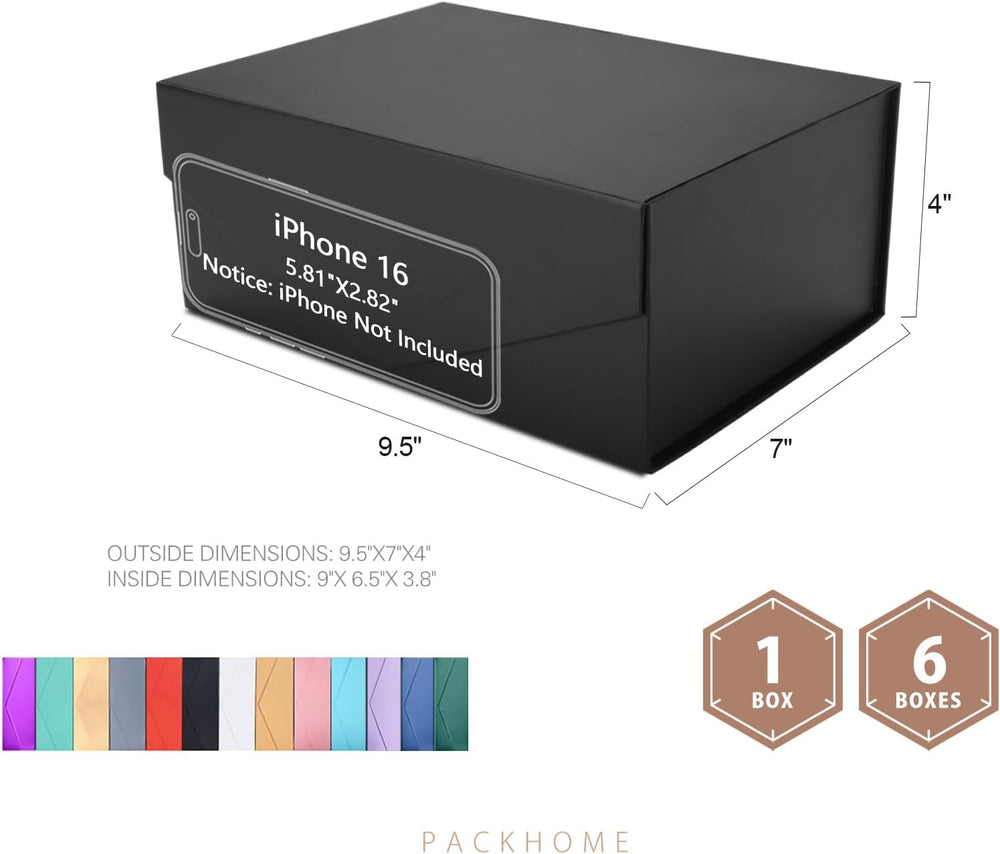 6 Black Gift Boxes 9x6.5x3.8in with Magnetic Lids