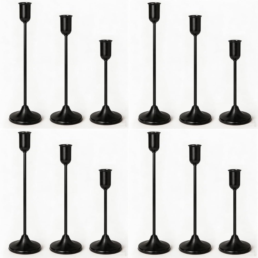 Metal Taper Candle Holders, Weighted Base Candlestick Stand Set(12, Black)