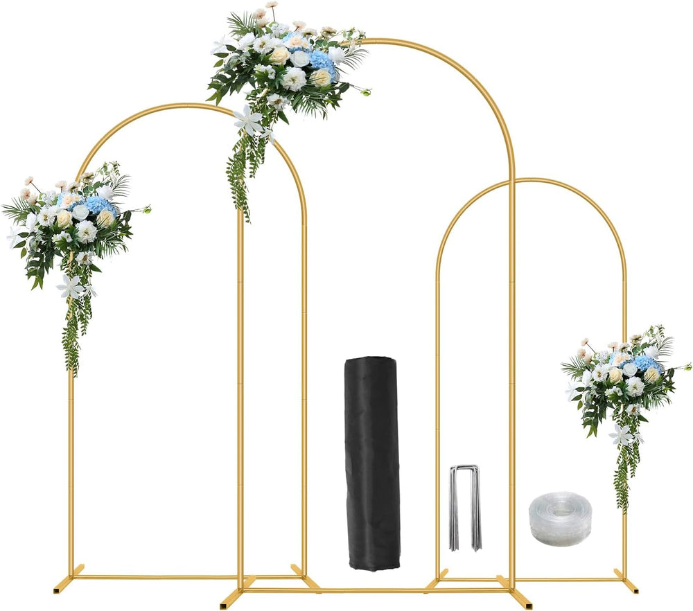 3 Pack Metal Wedding Arch (6FT, 5FT, 4FT) Backdrop Gold Balloon Stand