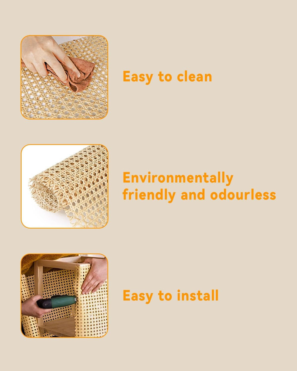 16-inch Wide Rattan Webbing 80-inch Long (6.6 ft.) Rattan Webbing Rolls for F...