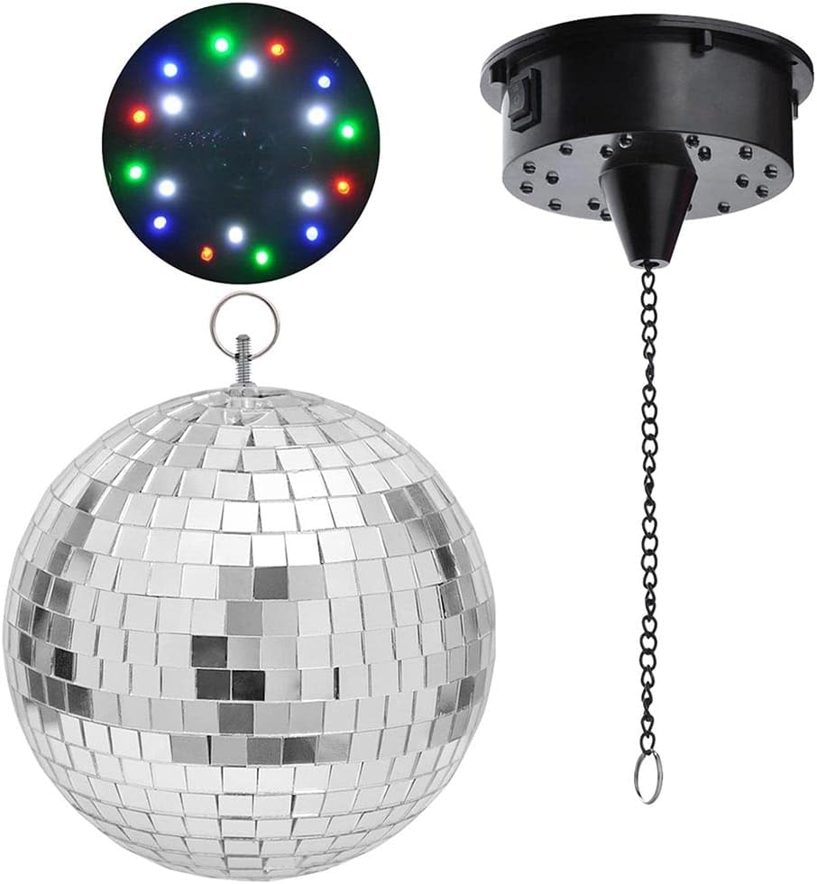 Yescom 12" Mirror Disco Ball Rotating Motor & 3W 3 LEDs Multi-color ...