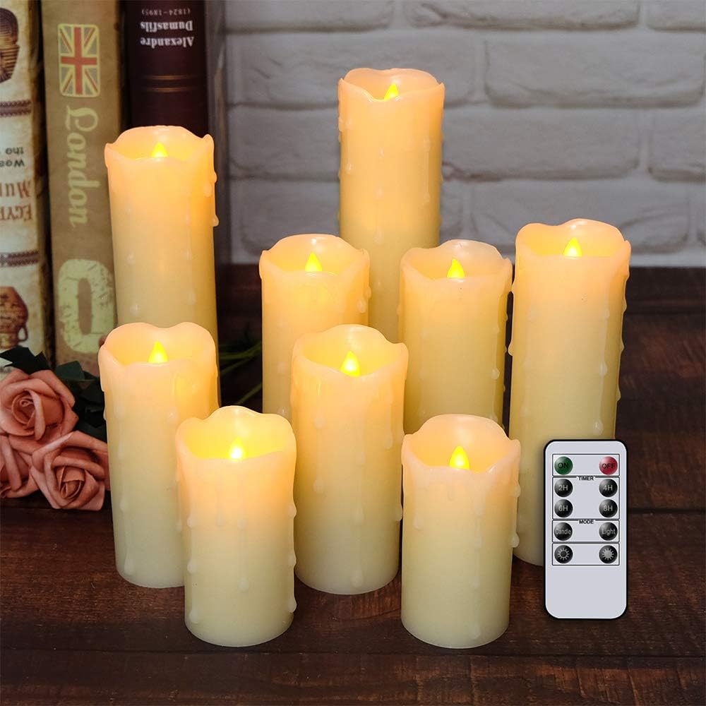9 Pack Flameless Pillar Candles Battery Operated with Remote Timer